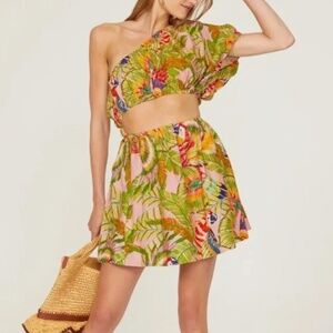 Farm rio Macaw Leaves Mini Dress